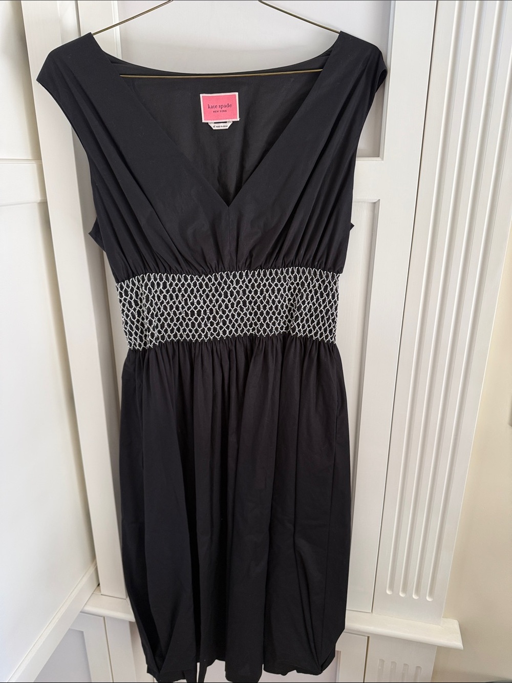 kate spade Black Midi Dress with Smocked Contrast Waist